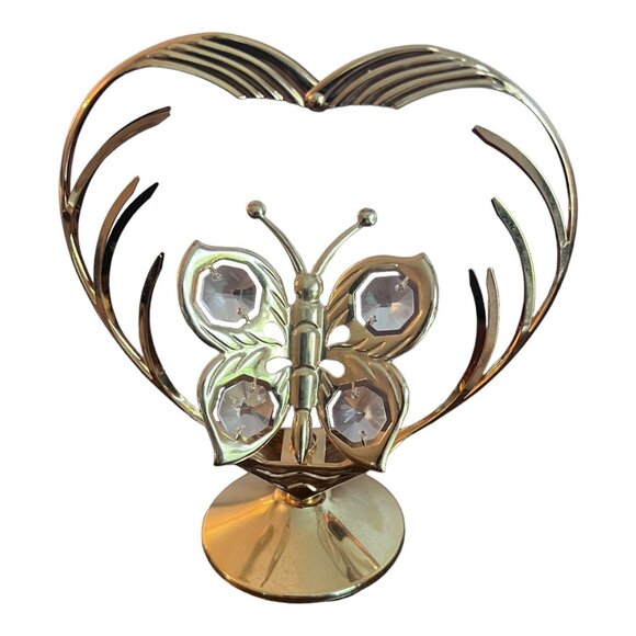 Austrian Crystal Mascot Inc 24K Gold Plated Heart Butterfly Figurine Sun Catcher - Picture 1 of 6